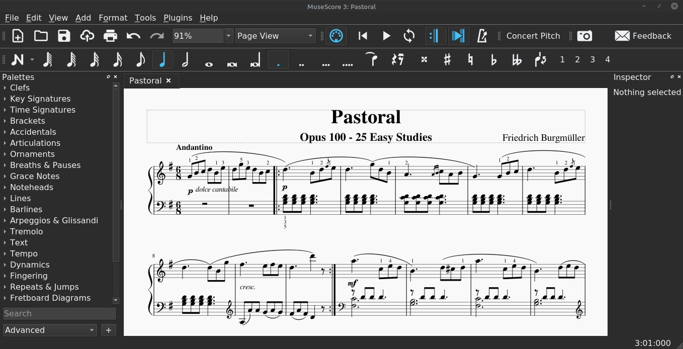 MuseScore screenshot with La Pastorale all fixed