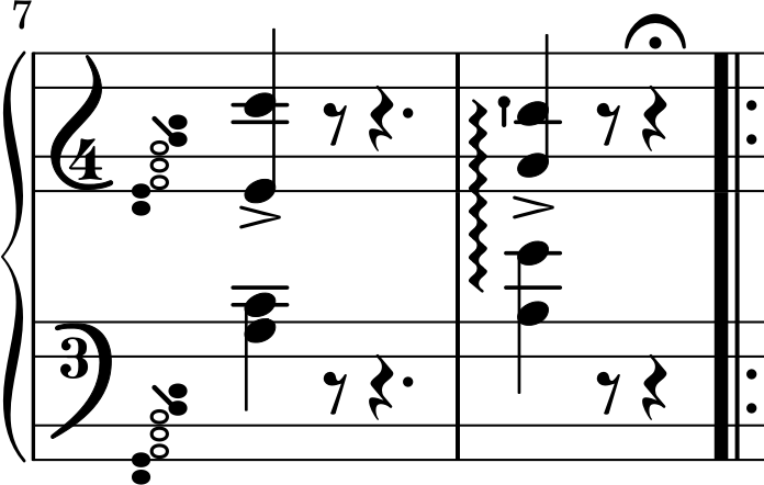 Tarantella measures 7-8 with continuous arpeggio sign across both staves