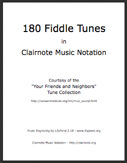 Cover page of "180 Fiddle Tunes in Clairnote Music Notation"